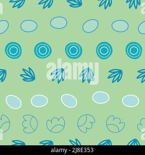 Spring striped background with blue elements on light green background Stock Vector