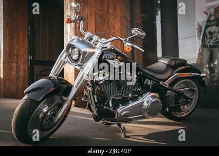 Detail of a Harley-Davidson motorcycle on display in the city of Londrina, southern Brazil. Stock Photo