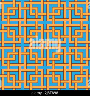Interlocking square seamless pattern. Geometric style tapestry, textile print. Stock Vector