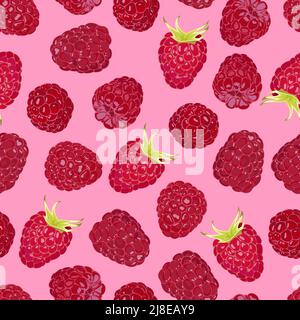 Seamless pattern with ripe raspberries on a pink background Stock Vector