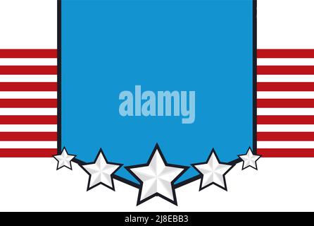 American template resembling national flag: stars, blue ribbon, red and white stripes. Stock Vector