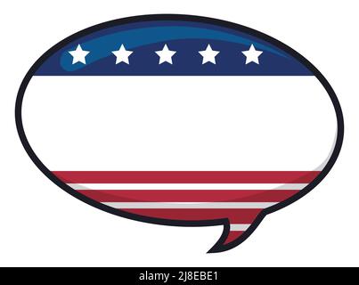 American speech bubble, decorated with blue fringe with stars and other with red and white stripes. Template design in cartoon style and bold outline. Stock Vector