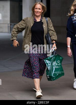 London, UK. 15th May, 2022. Presenter Sophie Raworth leaves BBC Broadcasting House after hosting ‘Sunday Morning' in London. Credit: SOPA Images Limited/Alamy Live News Stock Photo