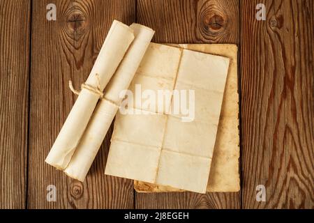 Old vintage sheets  on  wood Background. Stock Photo