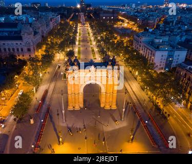 Aerial view of Barcelona with Triumphal Arch Stock Photo