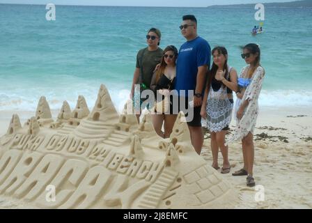 Sand Castle on Puka Shell Beach, Boracay, The Visayas, Philippines, Southeast Asia. Stock Photo