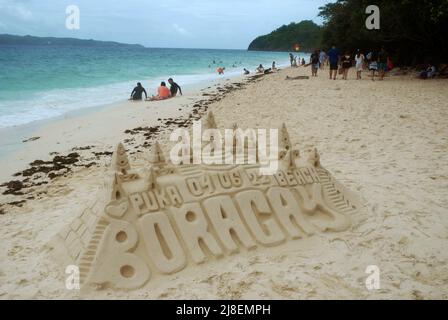 Sand Castle on Puka Shell Beach, Boracay, The Visayas, Philippines, Southeast Asia. Stock Photo