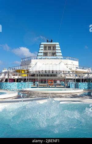 Jacuzzis on pool deck on Marella Explorer 2 cruise ship, Carbbean Sea, Greater Antilles, Caribbean Stock Photo