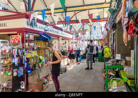 Interior shops in Market Hall, Market Place, Stockport, Greater Manchester, England, United Kingdom Stock Photo