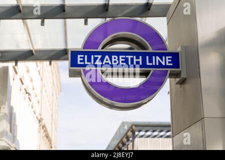 London underground roundel logo for  ELIZABETH LINE , London England UK Stock Photo