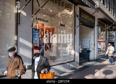 Madrid, Spain. 14th May, 2022. Pedestrians walk past the Spainish fashion store Cortefiel in Spain. (Photo by Xavi Lopez/ SOPA Images/Sipa USA) Credit: Sipa USA/Alamy Live News Stock Photo