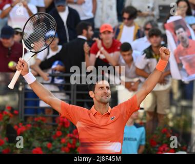 Rome, Italy. 15th May, 2022. Novak Djokovic of Serbia celebrates during the men's singles final match of Italian Open tennis tournament between Novak Djokovic of Serbia and Stefanos Tsitsipas of Greece in Rome, Italy, May 15, 2022. Credit: Str/Xinhua/Alamy Live News Stock Photo