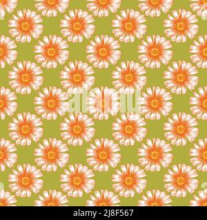 Seamless vector floral pattern with white chamomiles on green background. Stock Vector