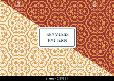 Set of Ornamental geometric seamless pattern. Vector red and yellow abstract background. Stock Vector