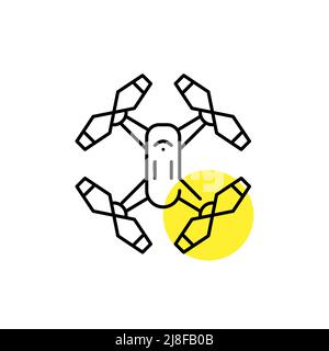 Flying drone top view. Pixel perfect line art icon Stock Vector