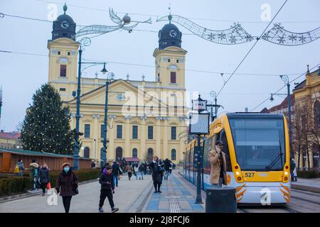 Tram on the central street in Debrecen Stock Photo