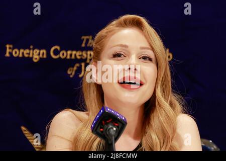 Tokyo, Japan. 16th May, 2022. Ukrainian singer Tina Karol speaks during a press conference at The Foreign Correspondents' Club of Japan. During her visit to Japan as part of her world tour, Tina Karol, came to the Club to speak about the current situation in Ukraine caused by Russia's invasion. The Ukrainian Ambassador Sergiy Korsunsky and Hiroshi Mikitani Chairman and CEO of Rakuten also spoke during the news conference. (Credit Image: © Rodrigo Reyes Marin/ZUMA Press Wire) Credit: ZUMA Press, Inc./Alamy Live News Stock Photo