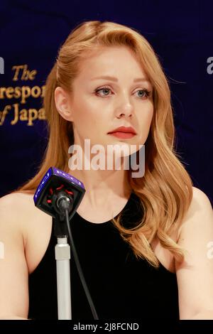 Tokyo, Japan. 16th May, 2022. Ukrainian singer Tina Karol attends a press conference at The Foreign Correspondents' Club of Japan. During her visit to Japan as part of her world tour, Tina Karol, came to the Club to speak about the current situation in Ukraine caused by Russia's invasion. The Ukrainian Ambassador Sergiy Korsunsky and Hiroshi Mikitani Chairman and CEO of Rakuten also spoke during the news conference. (Credit Image: © Rodrigo Reyes Marin/ZUMA Press Wire) Credit: ZUMA Press, Inc./Alamy Live News Stock Photo