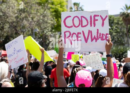 Los Angeles, California, USA - May 14, 2022: Activists protest the leaked Supreme Court opinion that would overturn Roe v Wade. Stock Photo