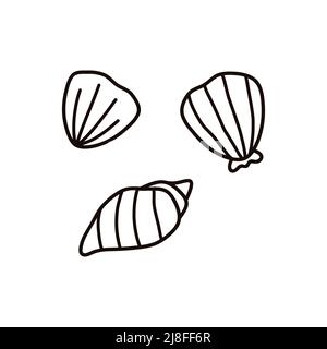 Cute seashells of different shapes isolated on white background. Vector hand-drawn illustration in doodle style. Perfect for summer designs, card, logo, decorations. Stock Vector