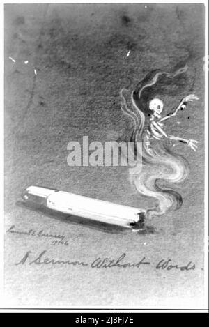 A Sermon Without Words - Early warning poster highlighting the health risks of smoking. A skeleton is seen in the tobacco smoke - 1906 Stock Photo