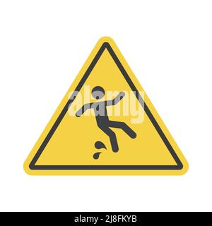 Caution wet floor yellow vector sign. Triangle warning icon. Stock Vector
