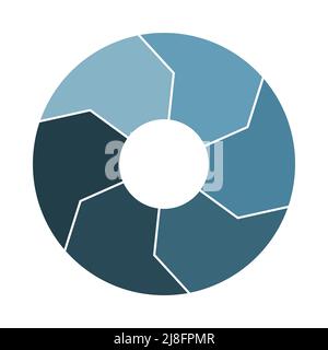 Lifecycle circulation icon with 6 arrows. Six thick parts spin infograph. Navy steel blue circle infographics. Flat vector illustration. Stock Vector