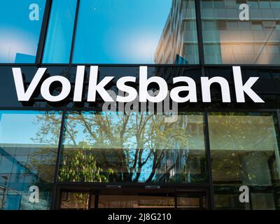 Freiburg im Breisgau, Germany - April 13, 2022: Volksbank is one of the banks of german bank consortium Stock Photo