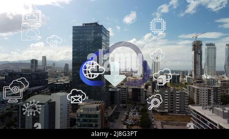 Cloud computing concept. Communication network. Stock Photo