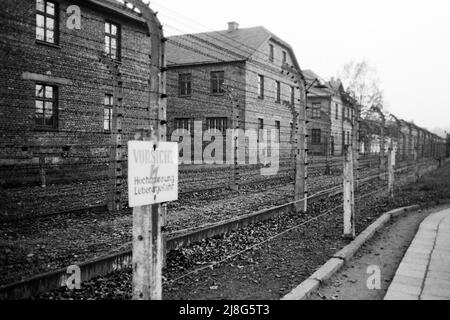 Elektrozaun im Konzentrationslager Auschwitz bei Oswiecim, Woiwodschaft Kleinpolen, 1967. Electric fence at Auschwitz concentration camp near Oswiecim, Lesser Polonia Vovoideship, 1967. Stock Photo