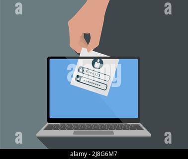 stealing login information and password from computer, identity theft and cyber crime vector illustration Stock Vector