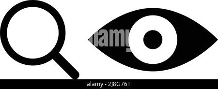 Magnifying glass and eyes silhouette icon set. Editable vector. Stock Vector