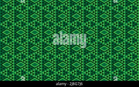 Abstract Green Triangles Ornament, Triangular Shapes Wallpaper. Geometric Seamless Pattern Design Template. Stock Vector