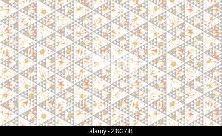 Abstract Triangles Ornament Vector Illustration. Geometric Seamless Pattern Design Template. Triangular Shapes. Beige Gray White Color Theme. Stock Vector