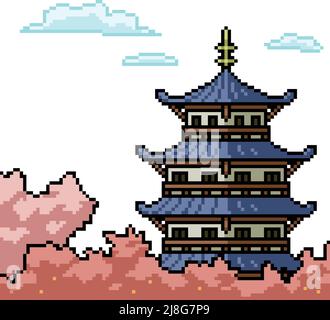 pixel art of japanese tall tower Stock Vector