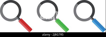 A set of magnifying glass icons with different colored handles. Editable vector. Stock Vector