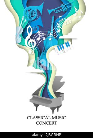 Classical music concert paper cut vector poster Stock Vector