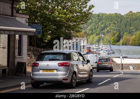 Approach road leading down to the waterfront at Bowness on Windermere in the Lake District,England,UK Stock Photo