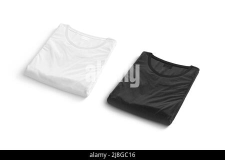 Blank black and white folded square t-shirt mockup, side view Stock Photo