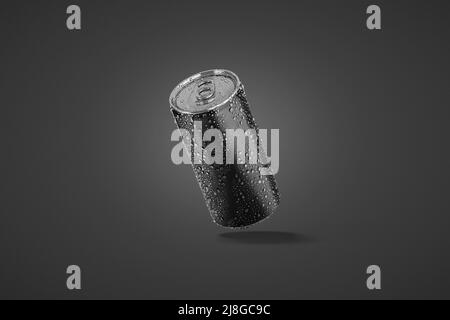 Blank black aluminum narrow 280 ml soda can with drops mockup Stock Photo