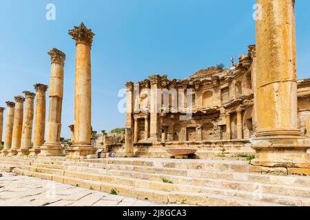 Nymphaeum in the Roman city of Gerasa, preset-day Jerash, Jordan. It is located about 48 km north of Amman. Stock Photo