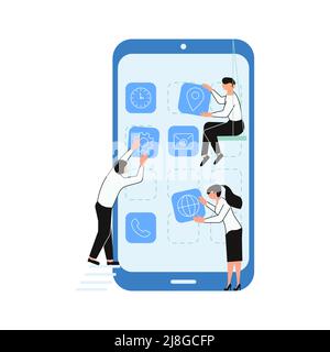 Installing update process with people characters Stock Vector