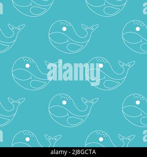 Whales on blue background seamless pattern vector illustration Stock Vector