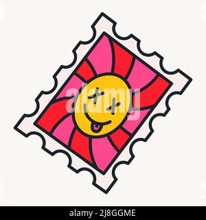 Cartoon vector funny cute Comic characters, acid stamp. Stock Vector
