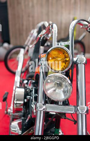 vintage motorcycle headlight photo with selective focus Stock Photo