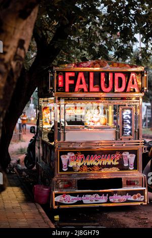 A picture of Indian food cart selling Faluda , A falooda is a Mughlai Indian version of a cold dessert made with noodles Stock Photo