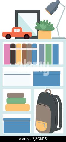 Bookshelves semi flat color vector element Stock Vector