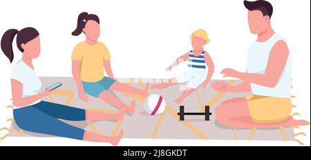 Family workout semi flat color vector characters Stock Vector
