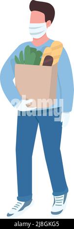 Man in facemask semi flat color vector character Stock Vector