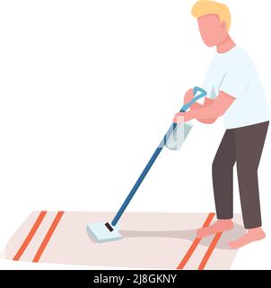 Man with vacuum cleaner semi flat color vector character Stock Vector